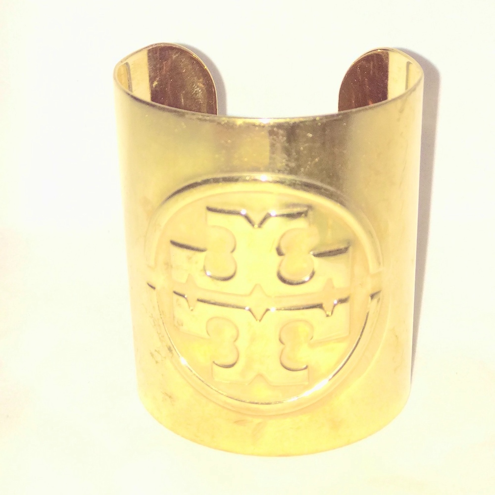 Tory Burch Embossed Gold Logo Cuff - Gently Used